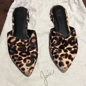 Joie Leopard-Print Pointed Mules in Black and Brown